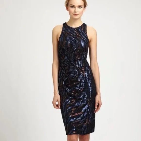 David Meister Dresses & Skirts - NWT David Meister Brown Black animal pattern sequin shift midi dress 4